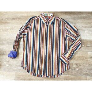 Robert Graham Sz 2XL Striped Floral Colorful Embroider Cuff Mens Button Up Shirt